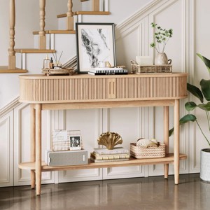 Fluted Console Table, Mid-Century Modern Entryway Cabinet with Sliding Tambour Doors - 1 of 4