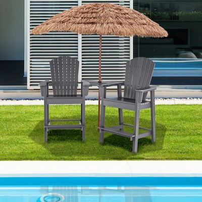 Gray HDPE Tall Adirondack Barstools with Connecting Tray and Footrest