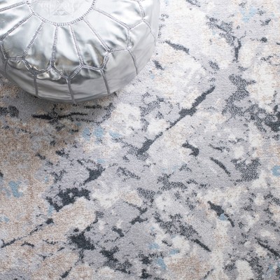 Ivory and Gray Abstract Square Synthetic Area Rug