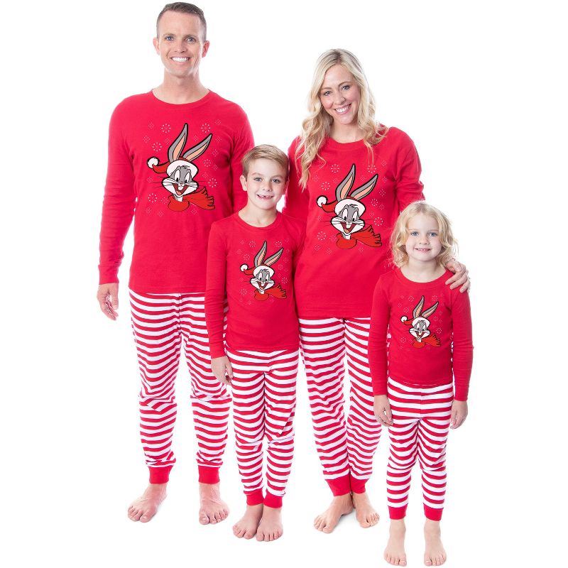 Looney Tunes Bugs Bunny Christmas Tight Fit Family Pajama Set, 1 of 5