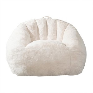 Itopfox Giant Bean Bag Chair with Memory Foam, Ergonomic Faux Fur Shell-Shaped Accent Chair for Gaming, Reading in Living Room, Bedroom, Beige - 1 of 4