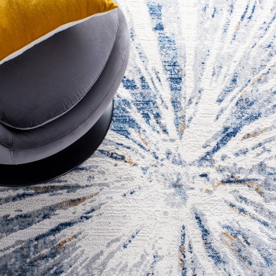 Gray and Blue Abstract Flat Woven Runner Rug