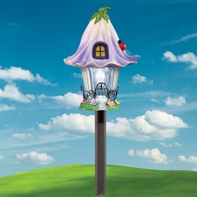 Purple Resin Solar Fairy House Garden Light with Flower Roof