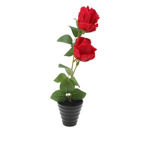 Unique Bargains Artificial Plants Two-Headed Rose Bonsai Plastic 2.36"x2.36"x10.63" 1 Pcs - 1 of 4