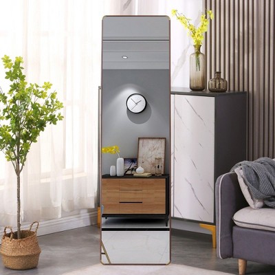 PAGED Rectangle Wall Mounted Full Length Mirror, Leaning Floor Full Body Mirror with Meatl Frame,Suitable for Bedroom