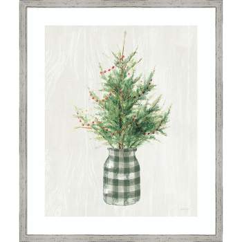Amanti Art White and Bright Christmas Tree II Plaid by Danhui Nai Wood Framed Wall Art Print 21 in. x 25 in.