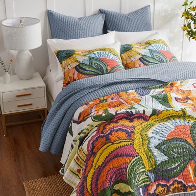 Grandiflora Multicolor Cotton King Reversible Quilt Set