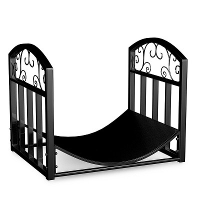 Firewood Rack Holder With Decorative Scroll Design- Metal Outdoor Indoor Log Storage Bin for Fireplace Firepit and Wood Stove by Home-Complete (Black)