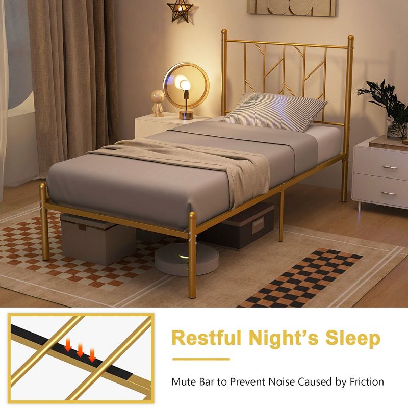 Tangkula Twin Size Platform Bed Frame Heavy-duty Metal Bed Frame w/Sturdy Metal Slat Support Gold, 4 of 11