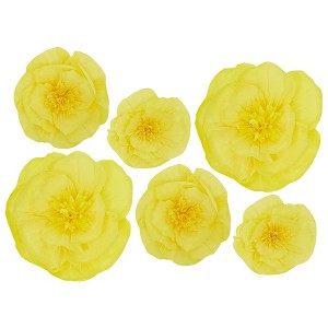 Okuna Outpost 6 Pieces 3D Flower Decor, Yellow Paper Wall Flowers for Baby Shower, Birthday Party - 1 of 4