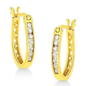 14K Yellow Gold Plated Silver 1/4 Cttw Diamond Leverback Hoop Earrings - 1 of 4