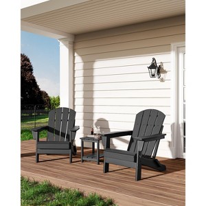 Folding Adirondack Chairs Set of 2 with Side Table - HDPE Poly Lumber, 380lb Capacity & Weather-Resistant for Patio, Fire Pit - 1 of 4