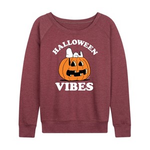 Women's - Peanuts - Halloween Vibes Lightweight French Terry Wide Neck Long Sleeve Shirt - 1 of 4