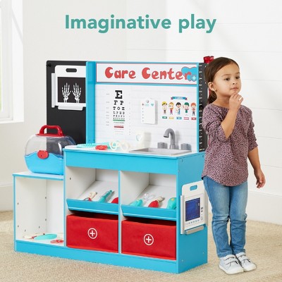 Kids Blue Wooden Doctor Playset with Accessories and Costume