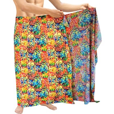 LA LEELA Men's Summer Long Surfing Samoan Cover Up Swimwear Beach Wrap Vacation Pareo Beachwear Hawaiian Sarong For Men One Size Multicolored Floral