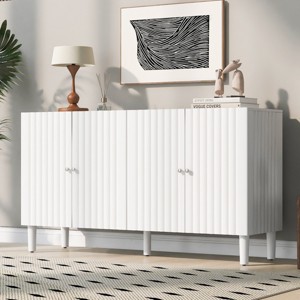 Elegant Wooden Sideboard Cabinet,Four-Door Storage Cabinet with Wavy Pattern Doors,Cylindrical Legs and Metal Handles,Adjustable Shelf-Cuddlewood - 1 of 4