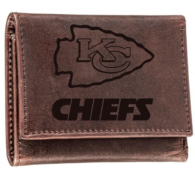 Evergreen NFL Kansas City Chiefs Brown Leather Trifold Wallet Officially Licensed with Gift Box