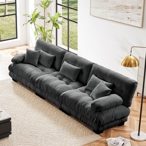 134" Modular Chenille Sectional Sofa with Deep Cloud Cushions & Round Bolster Arms, 3 Seater  Couch for Living Room-3irtyhousy - 1 of 4