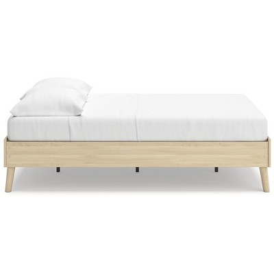 Light Brown Full Platform Bed with Wood Frame and Storage