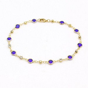 RMZ GOLD NYC 18K Gold Blue Crystal Ankle Bracelet - 1 of 3