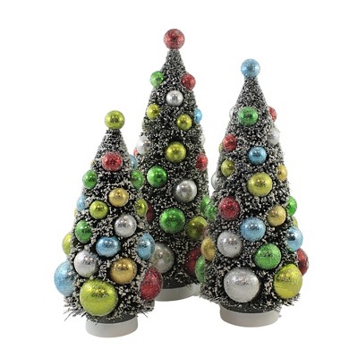 Christmas 13.0" Merry & Bright Bottle Brush Set Of 3 Snow Covered  -  Decorative Figurines