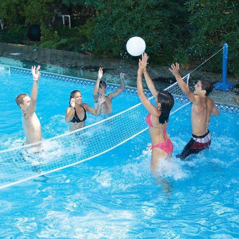 Swimline Cross In Ground Swimming Pool Nylon Volleyball Net with Ball & Super Hoops Portable Lightweight PVC Floating Basketball Hoop with Ball, 4 of 7