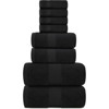 BRINJOY Luxury Bath Towel Set of 8 - 100% Turkish Cotton Super Absorbent, 2 Luxury Bath Towels 700GSM, 2 Hand Towels, 4 Washcloths, Black - 3 of 4