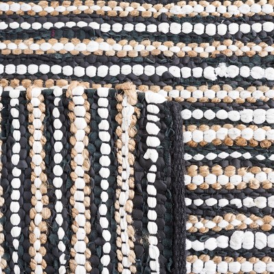 Handmade Black and Ivory Leather Striped Area Rug