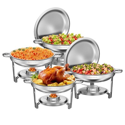 Warmounts 5QT Round Chafing Dish Buffet Set Food Warmer with Steel Lids & Holders