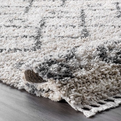 Ivory and Gray Synthetic Shag Rectangular Area Rug, 4' x 6'