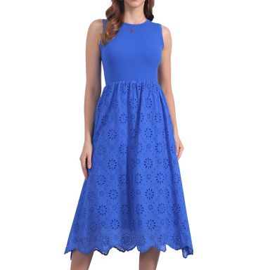 Inspire Chic Women's Summer Sleeveless A Line Midi Cotton Crewneck Casual Tank Dress Large Royal Blue