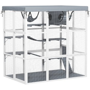 SKYONE Weatherproof Outdoor Catio: Spacious Fir Wood Enclosure with Hammock, Condo, Platforms, - 1 of 4