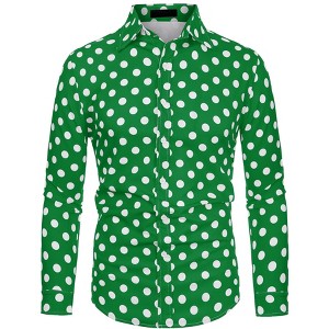INSPIRE CHIC Men's Long Sleeves Button Down Polka Dots Shirt - 1 of 4