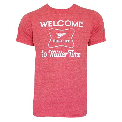 Adult Miller High Life Retro Brand Welcome To Miller Time Red Tee Shirt