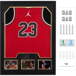 MUKE Jersey Display Case with Photo Slots, Jersey Frame with UV-Protection, Black & Gold Pinboards, Shadow Box Frame for Sports Memorabilia - 1 of 4