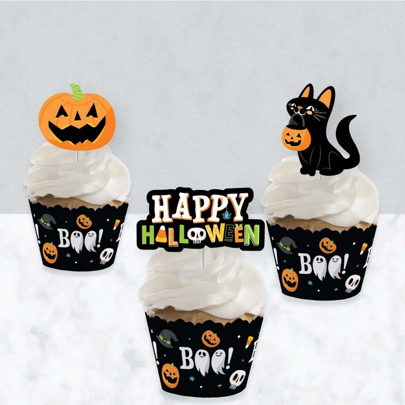 Big Dot of Happiness Jack-O'-Lantern Halloween - Cupcake Decoration - Kids Halloween Party Cupcake Wrappers and Treat Picks Kit - Set of 24, 3 of 9