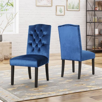 Set of 2 Dining Chairs Upholstered Chair Harriet Kd with Button Tufted Decoration and Wooden Legs-Christopher Knight Home