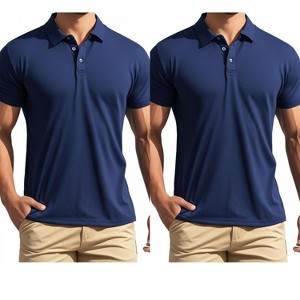 INSPIRE CHIC Men's Short Sleeves Lightweight Regular Fit Casual Business Work Solid Polo Shirts 2 Packs - 1 of 4