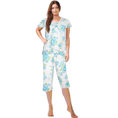 JEFFRICO Pajamas For Women Capri Set Sleepwear Soft Pajamas Short Sleeve Pajama Sleepshirt With Capri Pants