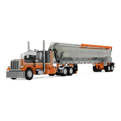 First Gear DCP 1/64 Orange/Black Peterbilt 379 with 48in Flattop Sleeper & Walinga Feed Trailer 60-2128