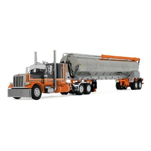 First Gear DCP 1/64 Orange/Black Peterbilt 379 with 48in Flattop Sleeper & Walinga Feed Trailer 60-2128 - 1 of 1