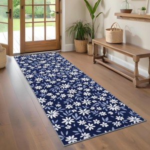 Washable Runner Rug, Modern Small Floral Pattern Area Rug with Non-Slip Backing Stain Resistant Indoor Carpet Low Pile Floor Cover - 1 of 4