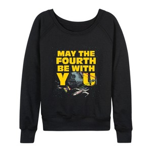 Women's - Star Wars - May Fourth Dogfight Lightweight French Terry Wide Neck Long Sleeve Graphic Shirt - 1 of 4