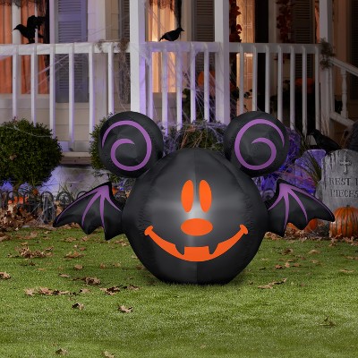 Black and Orange Mickey Mouse Jack-O-Lantern Bat Inflatable, 3 ft Tall