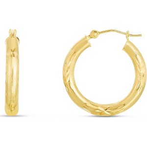 14k Yellow Gold 3mm Diamond Cut & Polished Tube Hoop Earrings - 1 of 3
