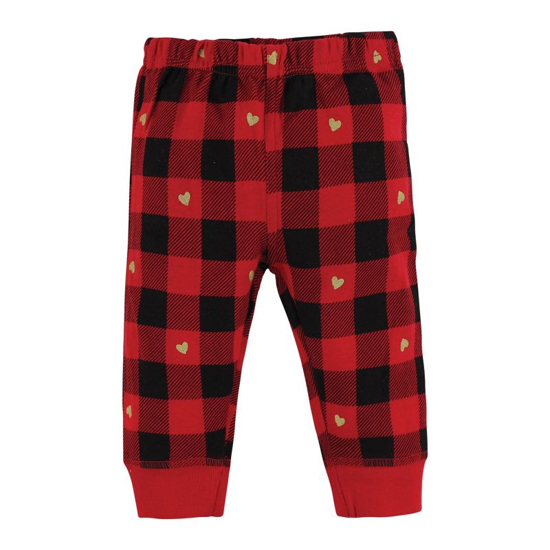 Hudson Baby Girl Cotton Pants, Gold Heart Plaid, 3 of 7