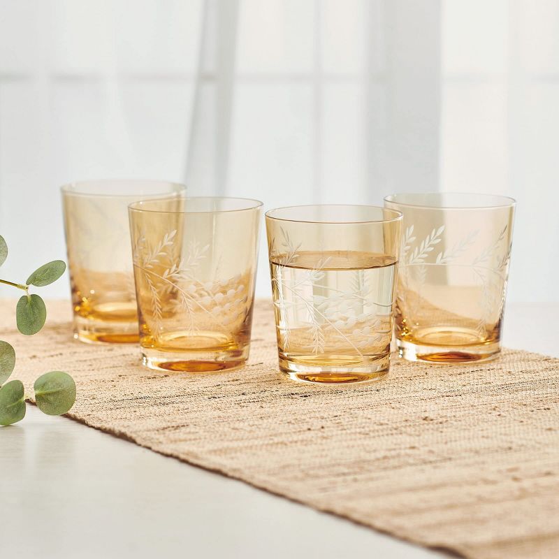 Fitz & Floyd Wildflower Set of 4 Double Old Fashioned Rocks Whiskey Glass, 12 Ounce, Gold, 5 of 6