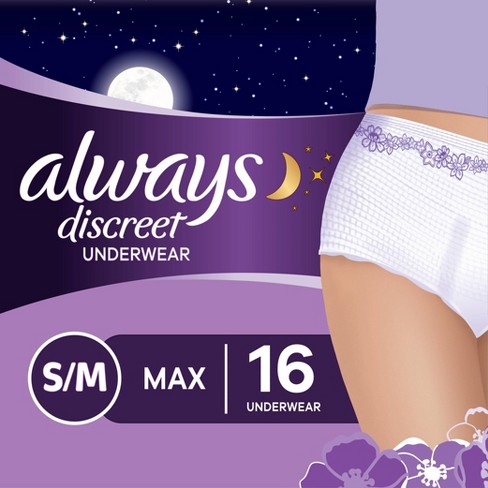 Always Discreet Overnight Maximum Plus Absorbency Incontinence Postpartum Incontinence Underwear S M 16ct Target