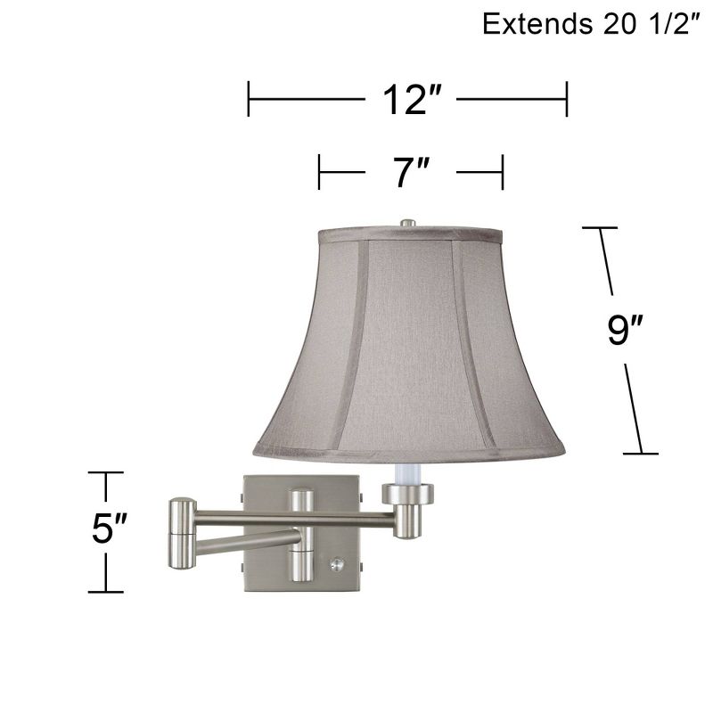 Possini Euro Design Modern Swing Arm Wall Lamp Brushed Nickel Plug-In Light Fixture Pewter Gray Bell Shade Bedroom Bedside Reading, 3 of 4
