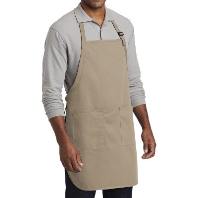 Men's Red Full-Length Poly/Cotton Bib Apron with Pockets